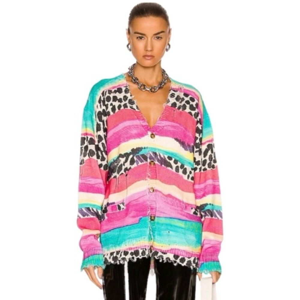 R13 DISTRESSED EDGE CARDIGAN STRIPE MULTI
